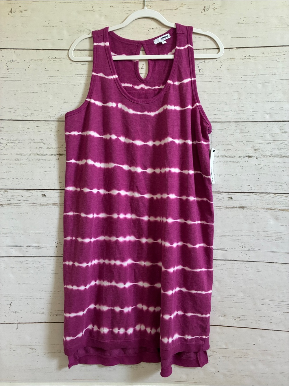 Sonoma Goods for Life Fuchsia Tie Dye Striped Tank Dress, size L, NWT